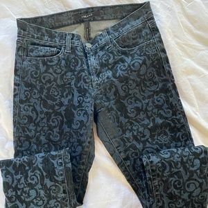 J Brand Skinny Leg Black and Blue Brocade Jeans